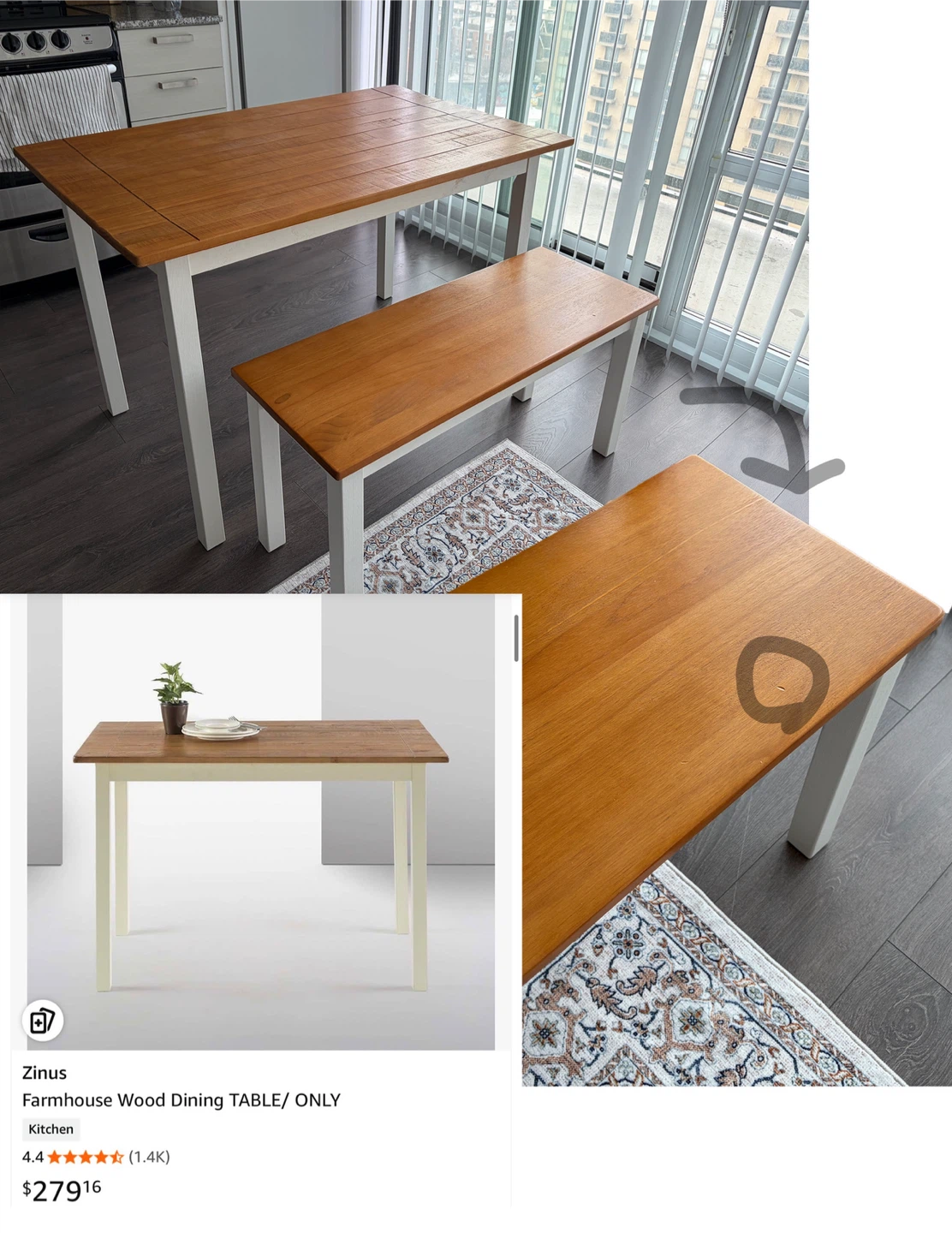 ZINUS wooden table and bench set - photo 2