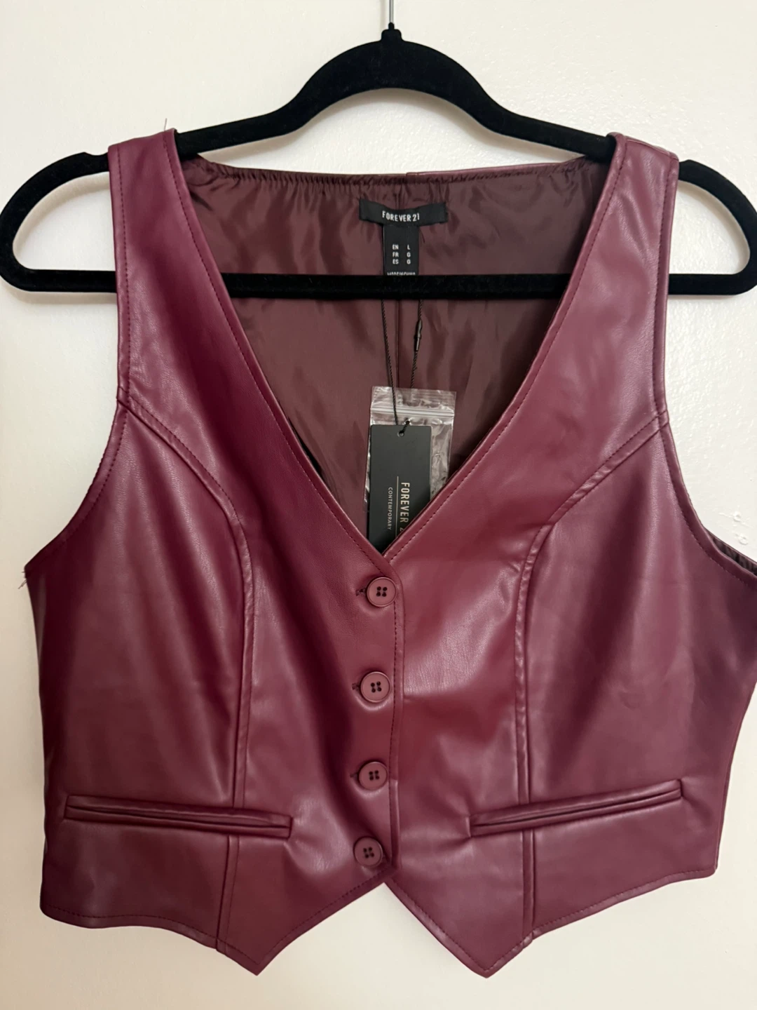Burgundy Leather Vest Size L