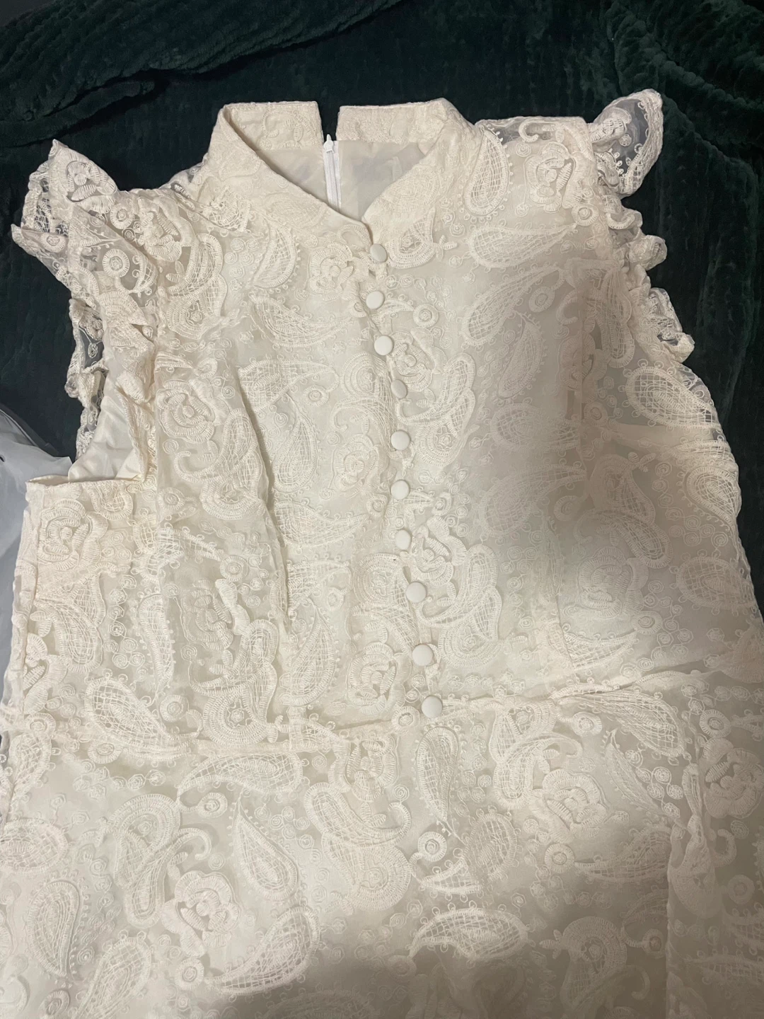 White Lace Dress with Ruffled Sleeves