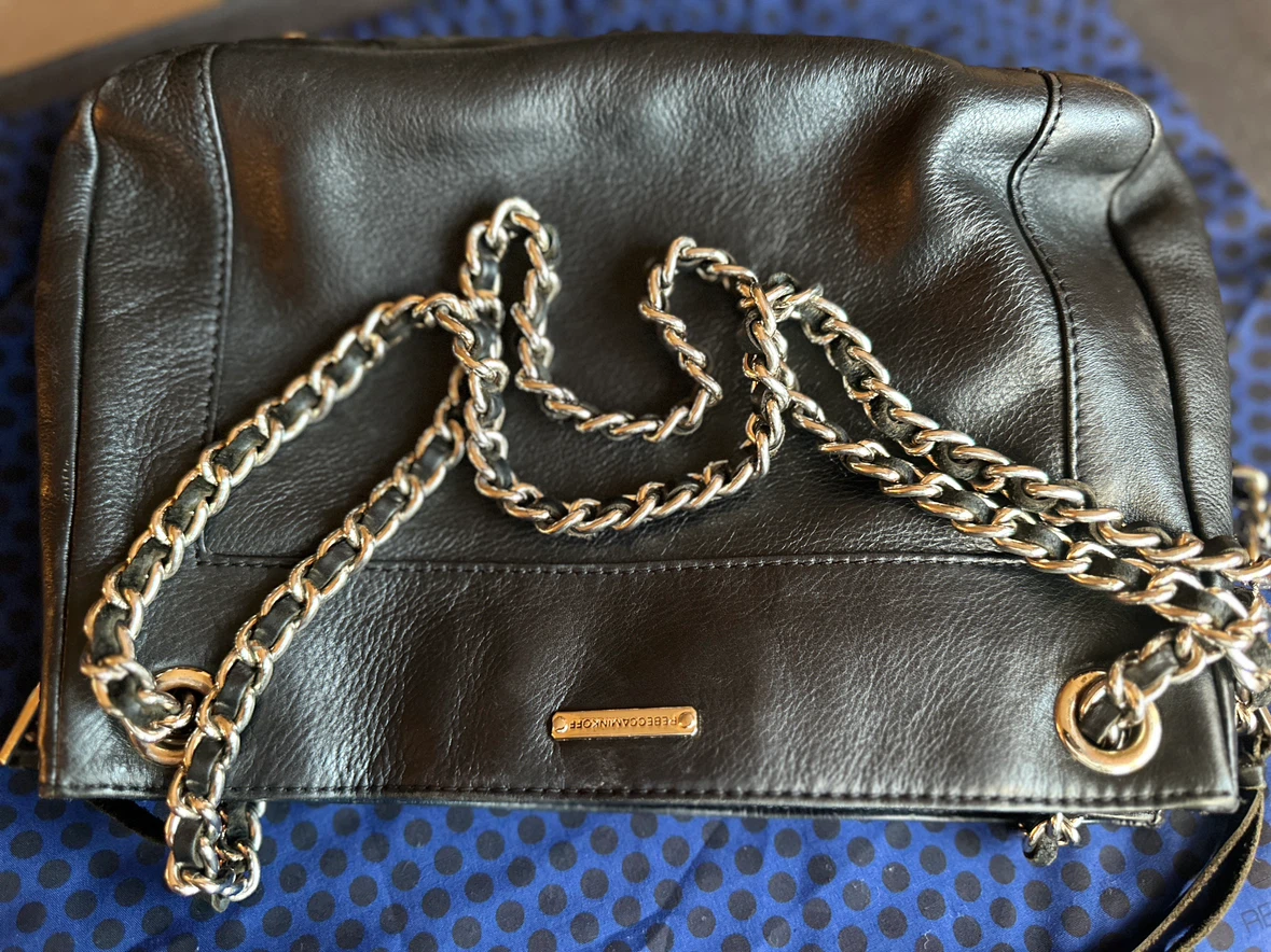 Rebecca Minkoff Black Leather Shoulder Bag with Chain Strap