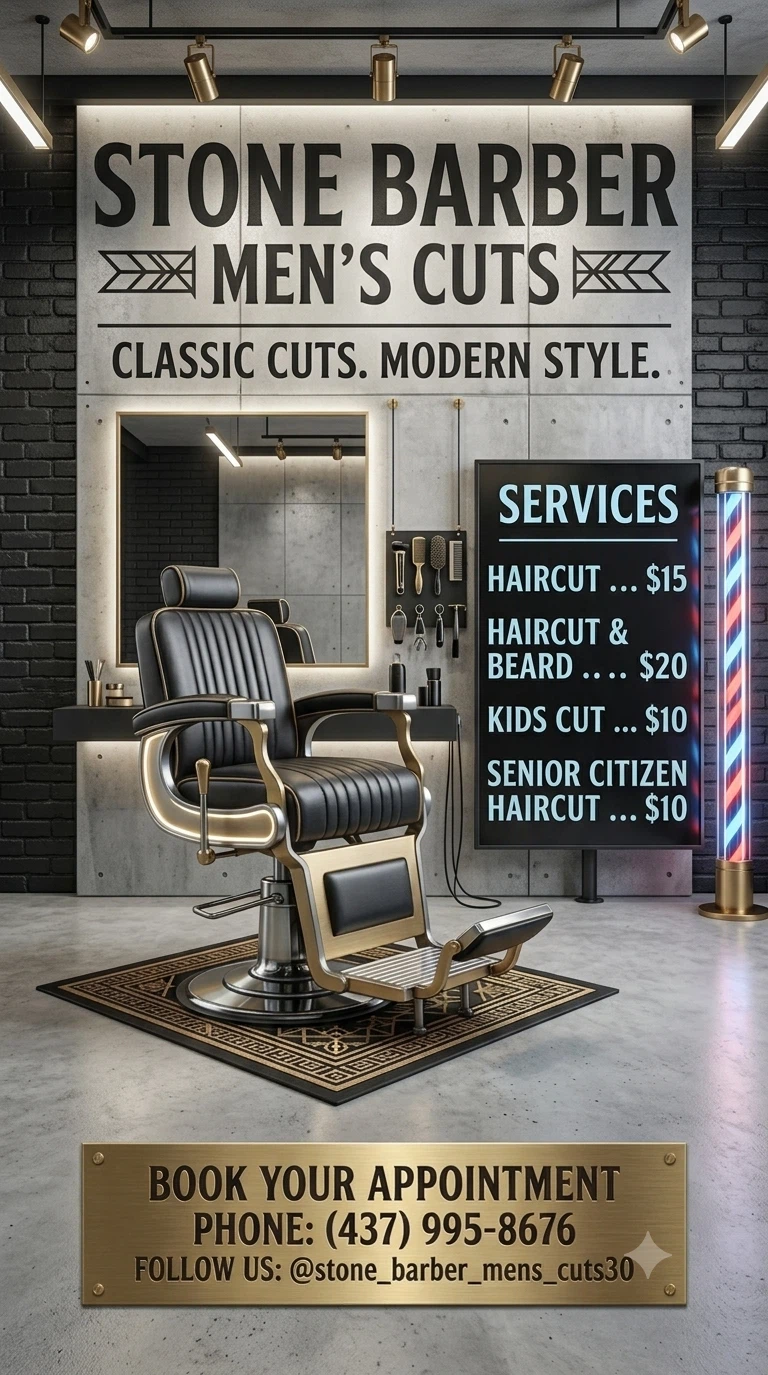 Stone Barber Men's Cuts Sign