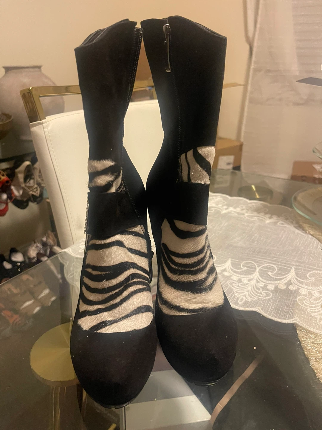 Roberto Cavalli Black Zebra Print Boots