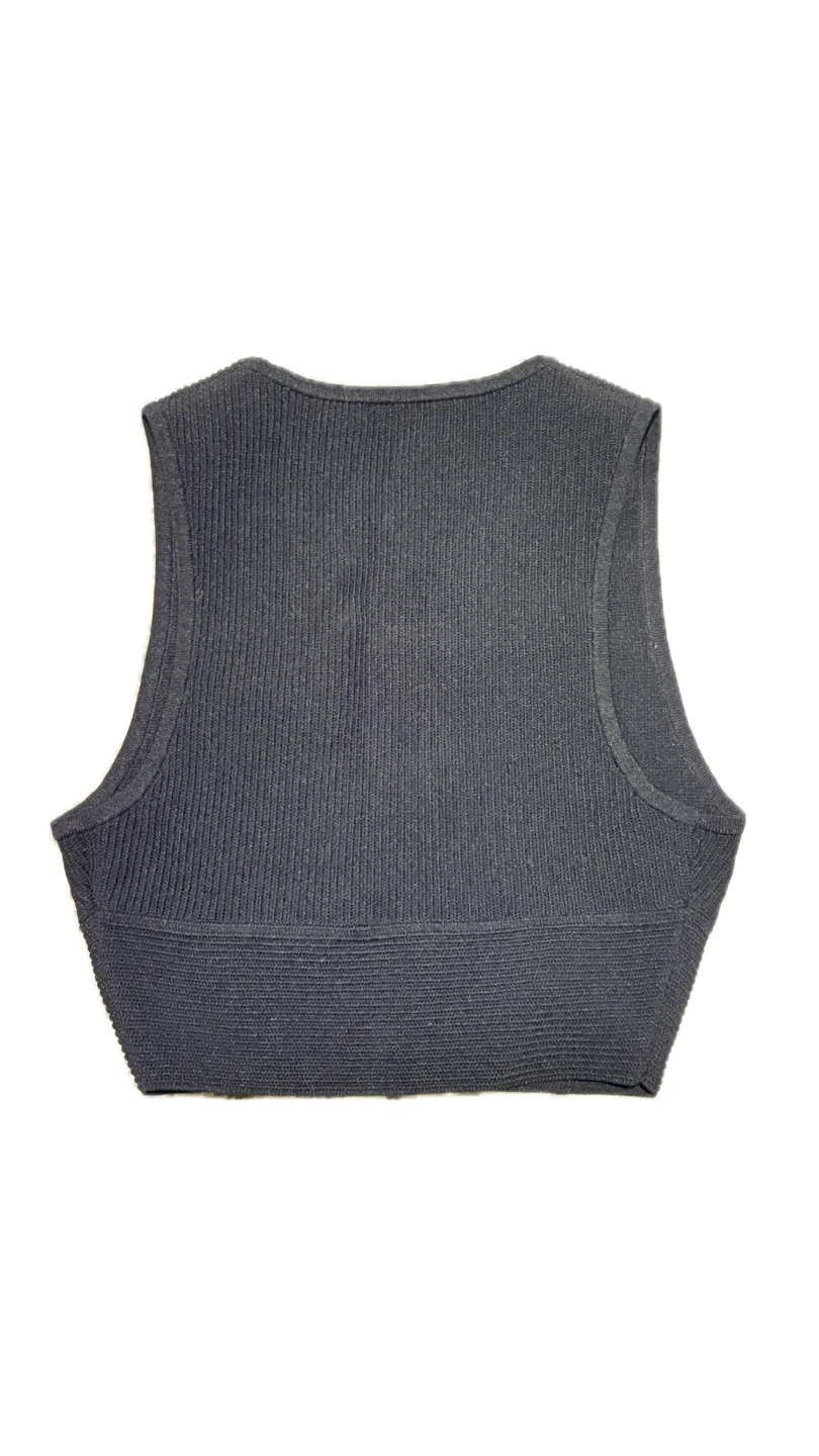 Black Ribbed V-Neck Crop Top - photo 2