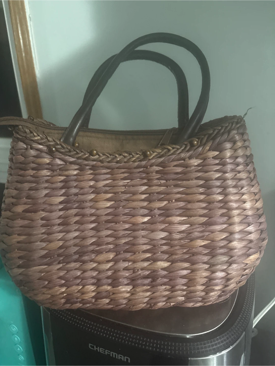 Woven Straw Handbag with Beaded Detail - photo 2