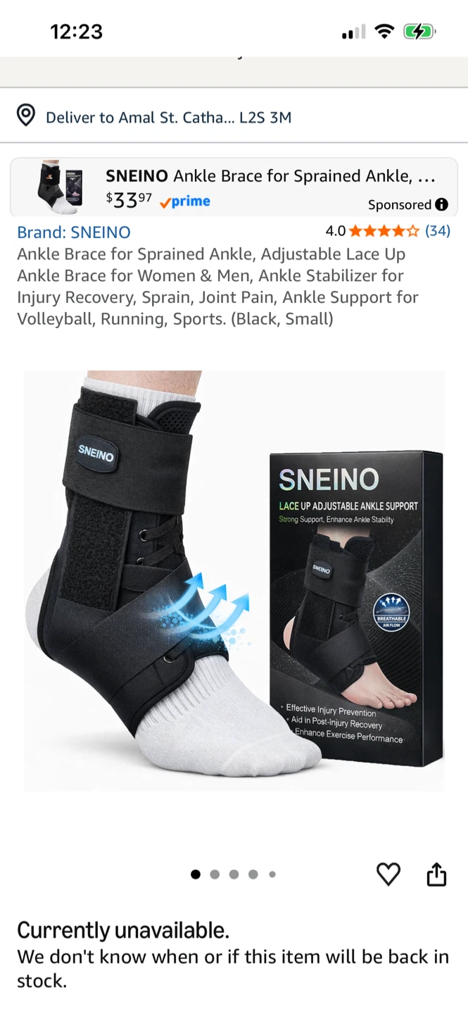 SNEINO Ankle Brace for Sprained Ankle (Black, Small)