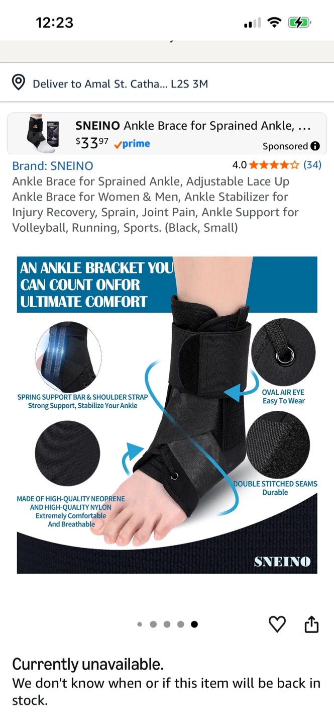 SNEINO Ankle Brace for Sprained Ankle (Black, Small) - photo 2