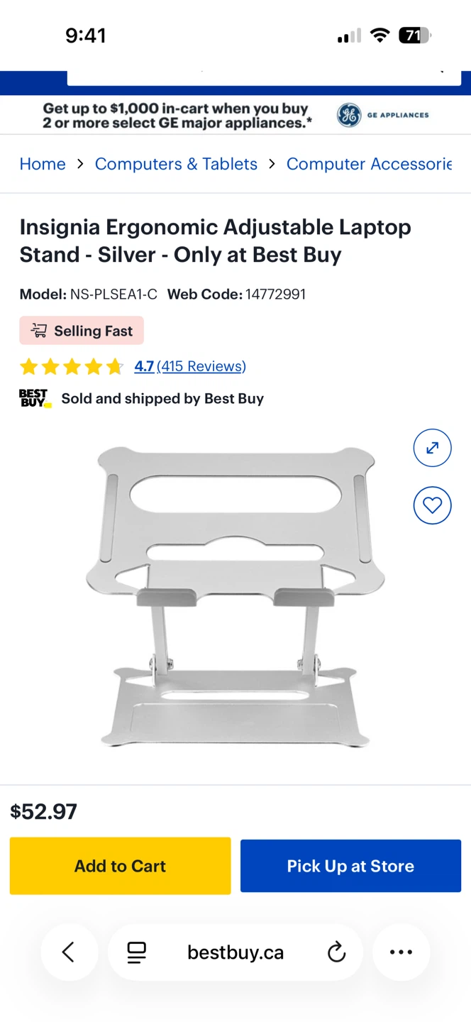 Insignia Ergonomic Adjustable Laptop Stand - Silver