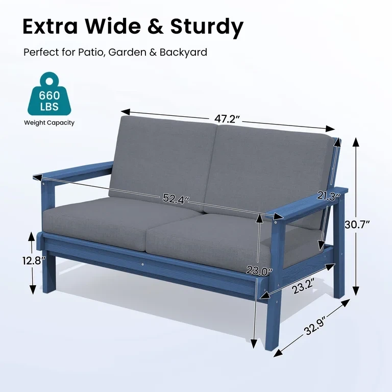 SERWALL Outdoor HDPE Patio Loveseat Sofa with Cushion