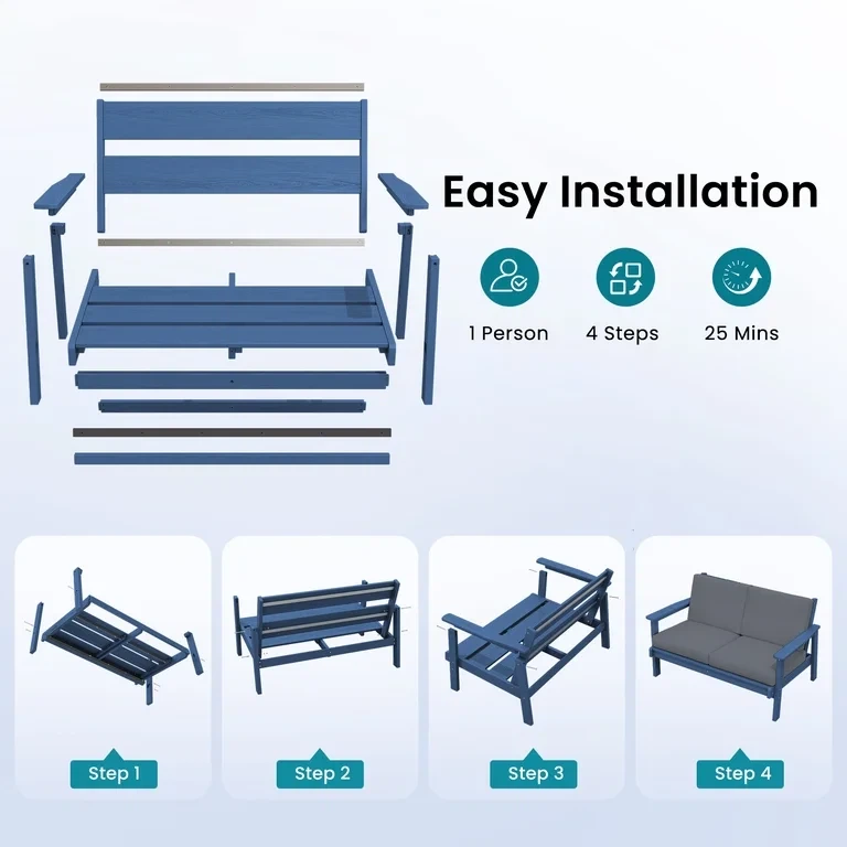 SERWALL Outdoor HDPE Patio Loveseat Sofa with Cushion - photo 4