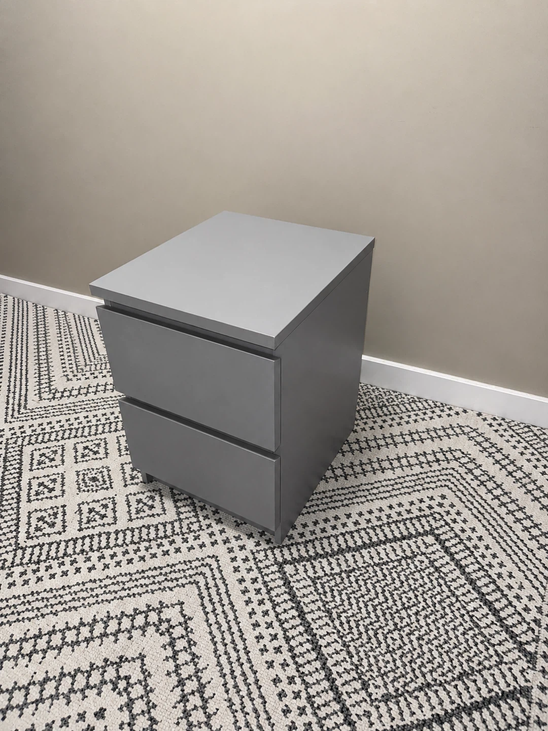 Grey bedside table with two drawers