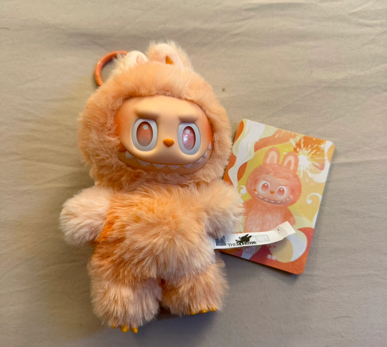 Fluffy Orange Labubu Monster Plush Keychain