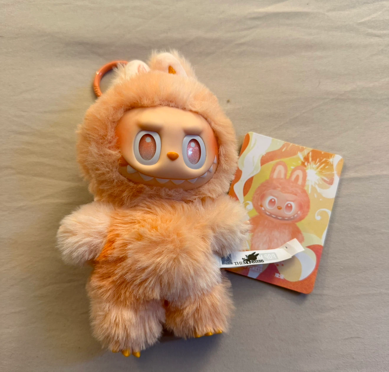 Fluffy Orange Labubu Monster Plush Keychain - photo 2