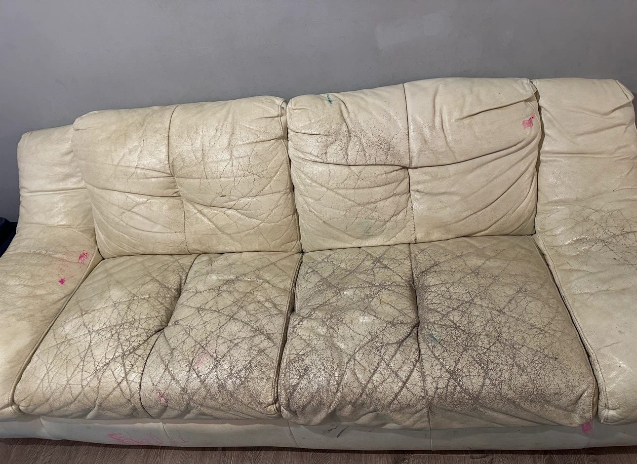 Free Beige Leather Sofa - wear and tear