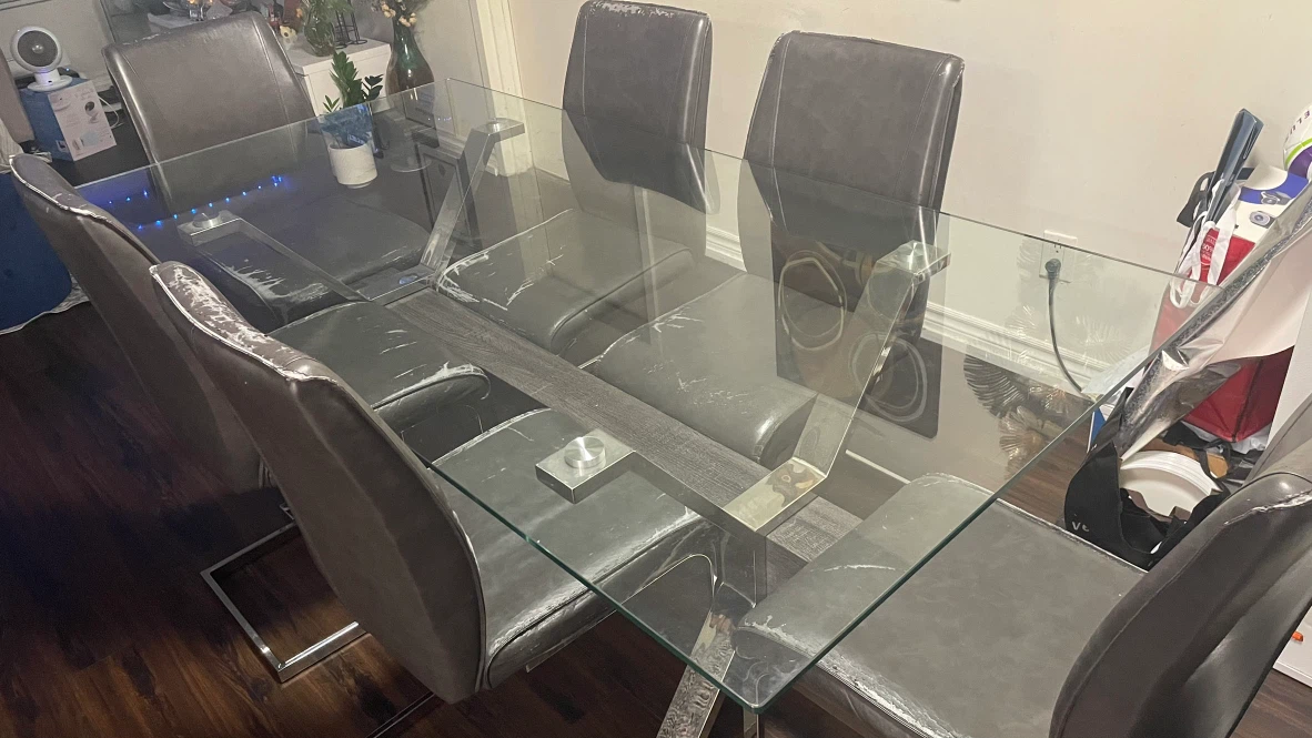 Modern Glass Dining Table with 6 Chairs $300