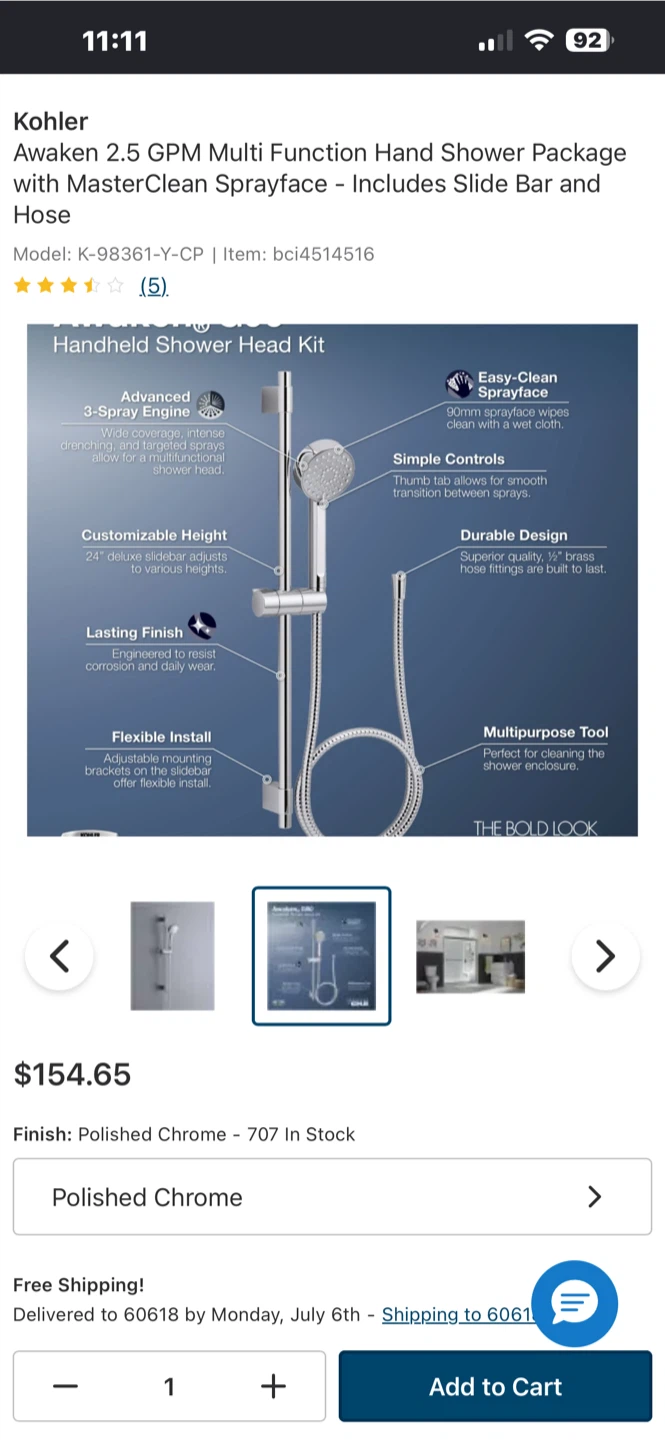 Kohler Awaken Hand Shower Package with Slide Bar
