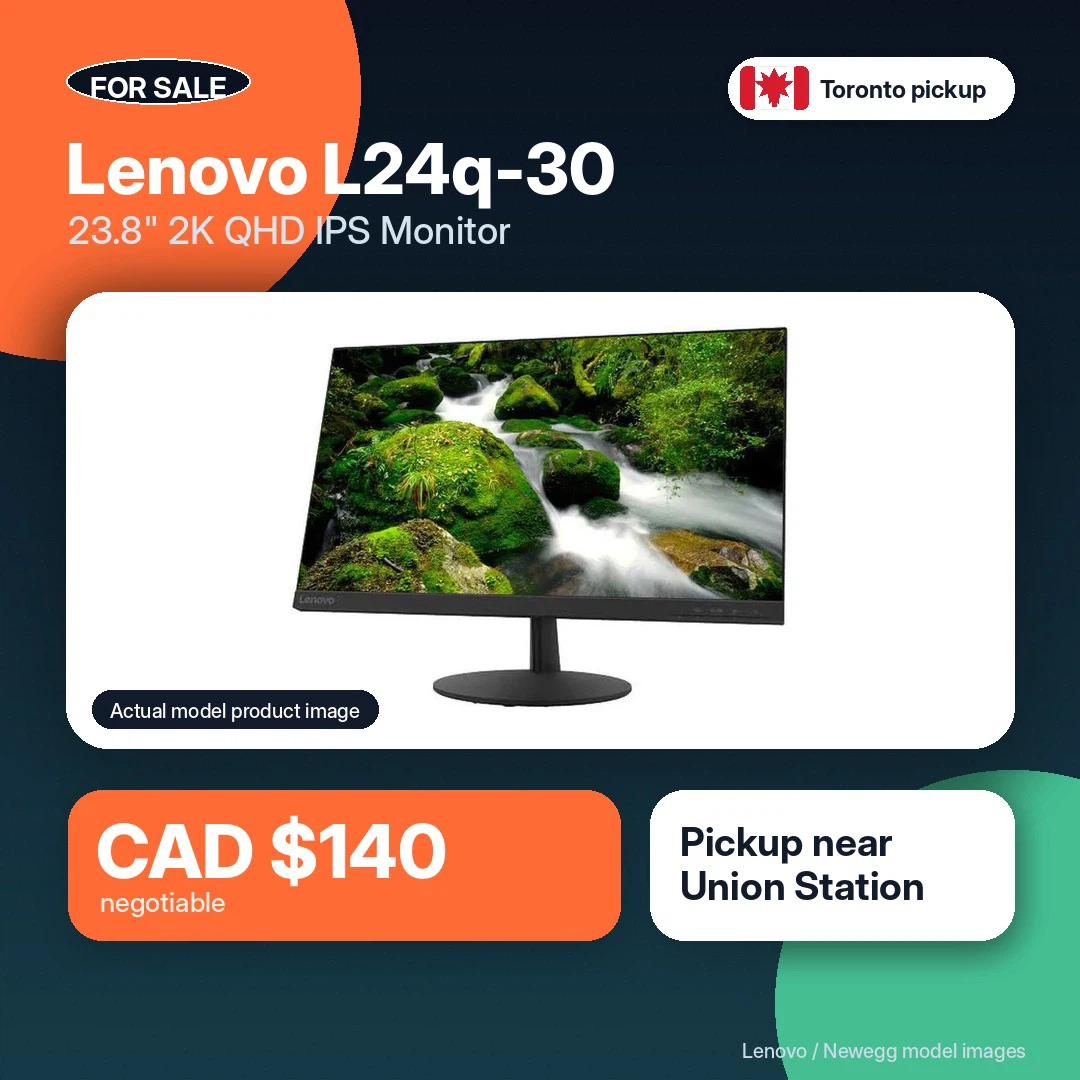 Selling Lenovo L24q-30 monitor. Great for school, coding, video