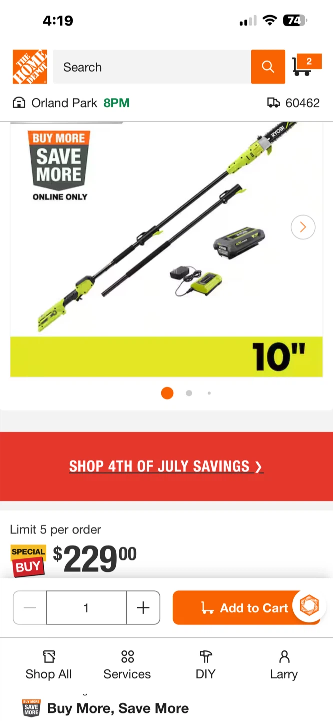 RYOBI 10" Pole Saw with Battery and Charger - photo 2