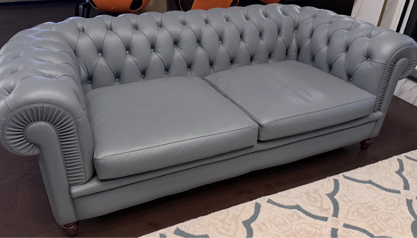 Baby Blue real Leather Chesterfield Sofa