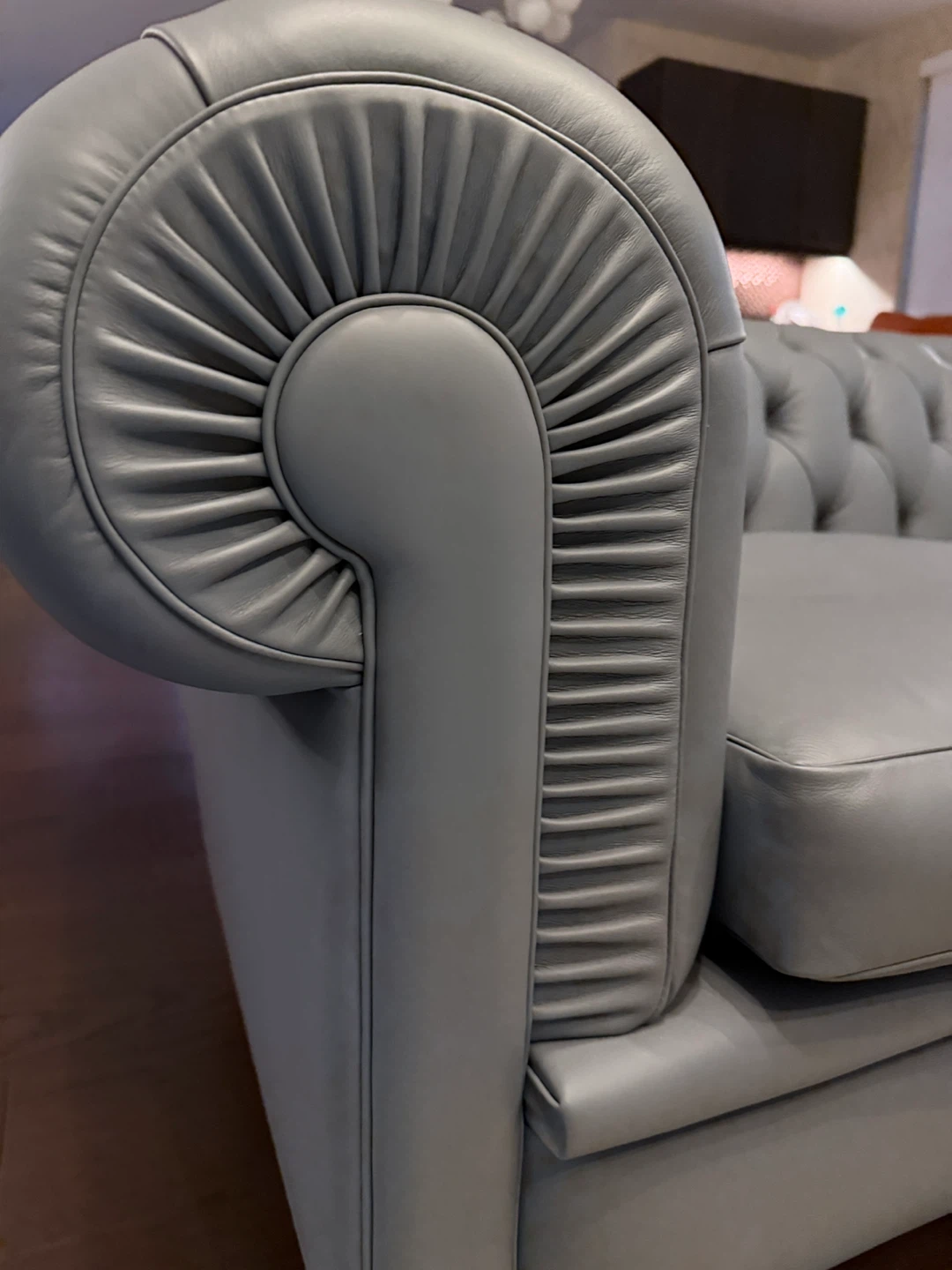 Baby Blue real Leather Chesterfield Sofa - photo 4
