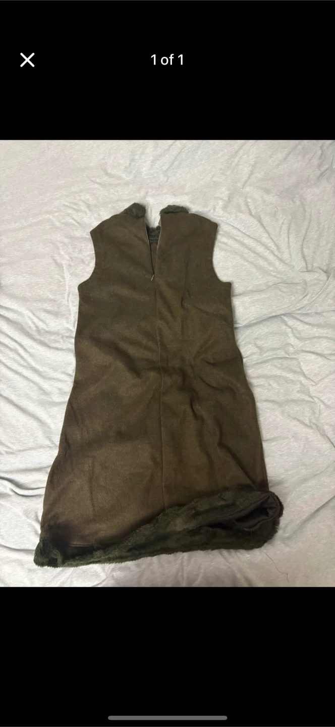 green dress with fur, sleeveless. out of WOOL (size S women’s)