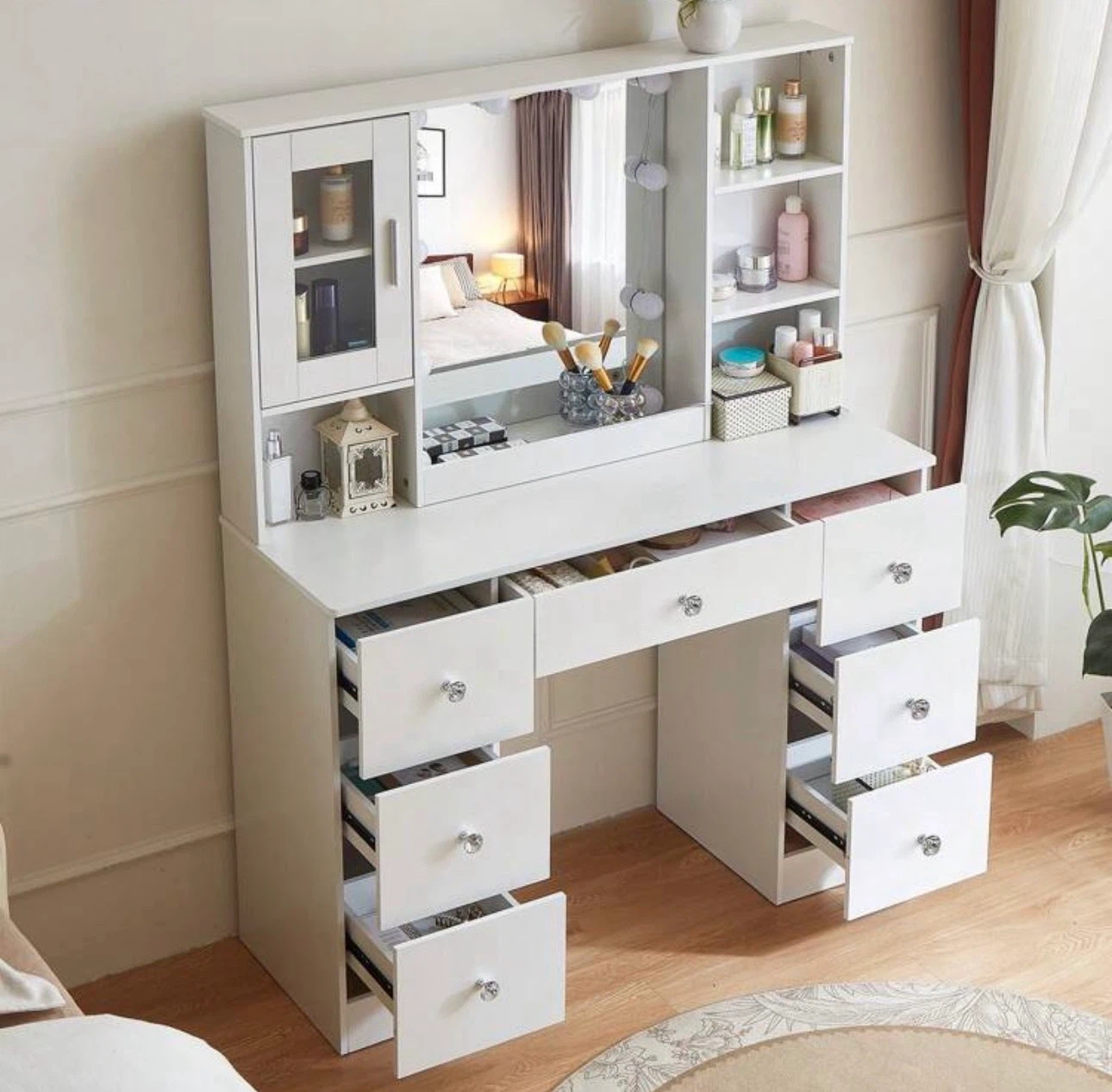 White Vanity Desk with Lights and Mirror - photo 2