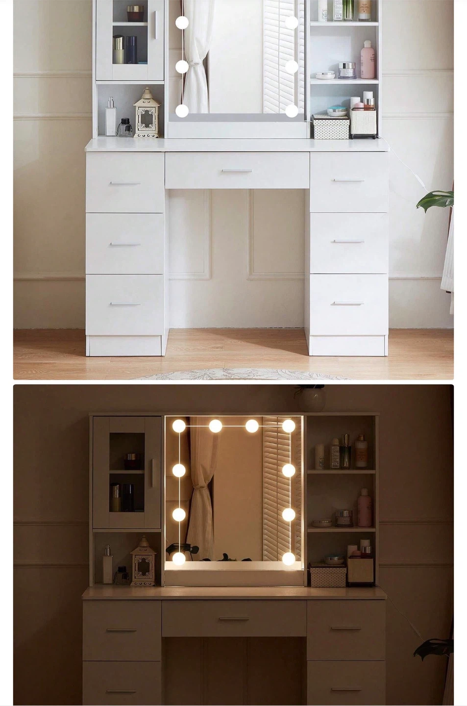White Vanity Desk with Lights and Mirror - photo 4