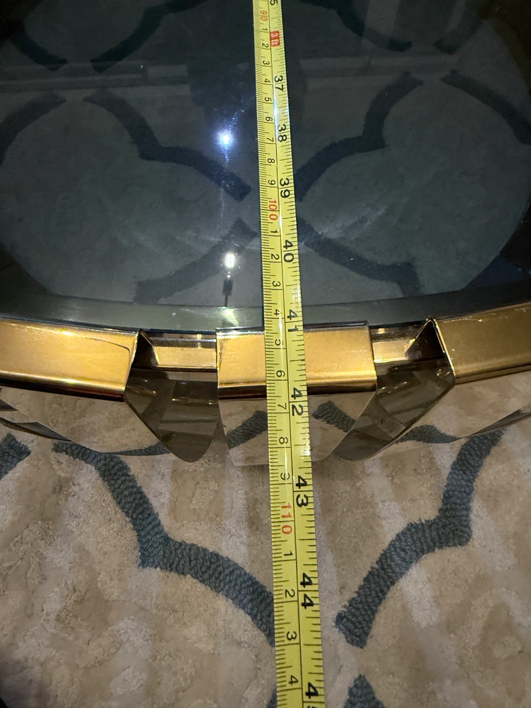 Large Coffee Table, tinted Glass and Gold Frame diameter 42” - photo 5