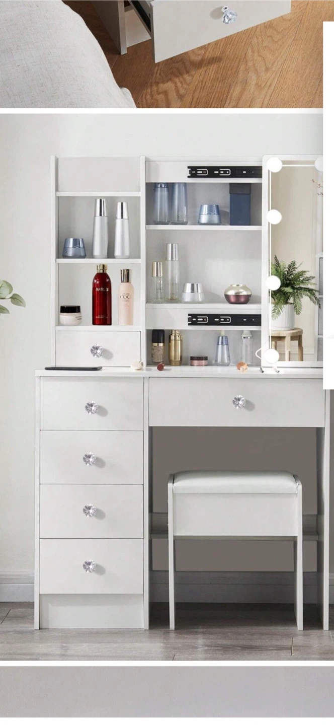 White Vanity Table with Lighted Mirror and Stool - photo 3