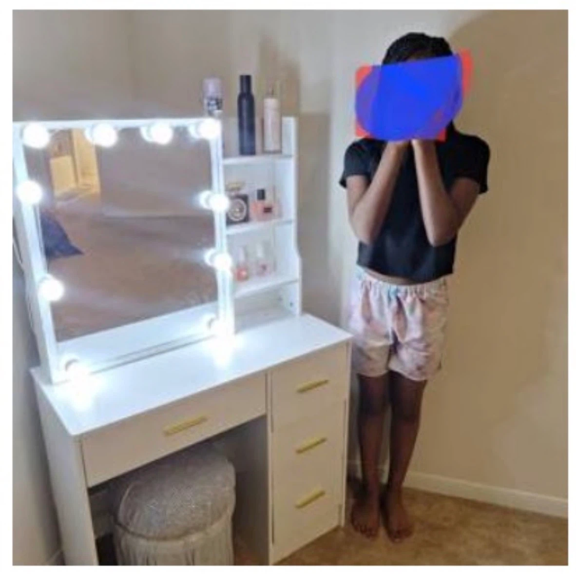 White Vanity Table with Lighted Mirror and Stool - photo 5