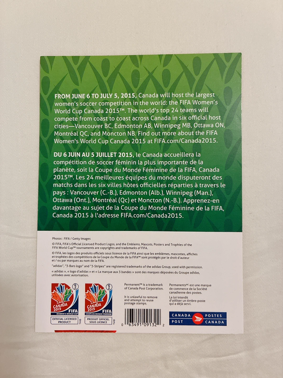 2015 FIFA Women's World Cup Canada Permanent Stamps - photo 2