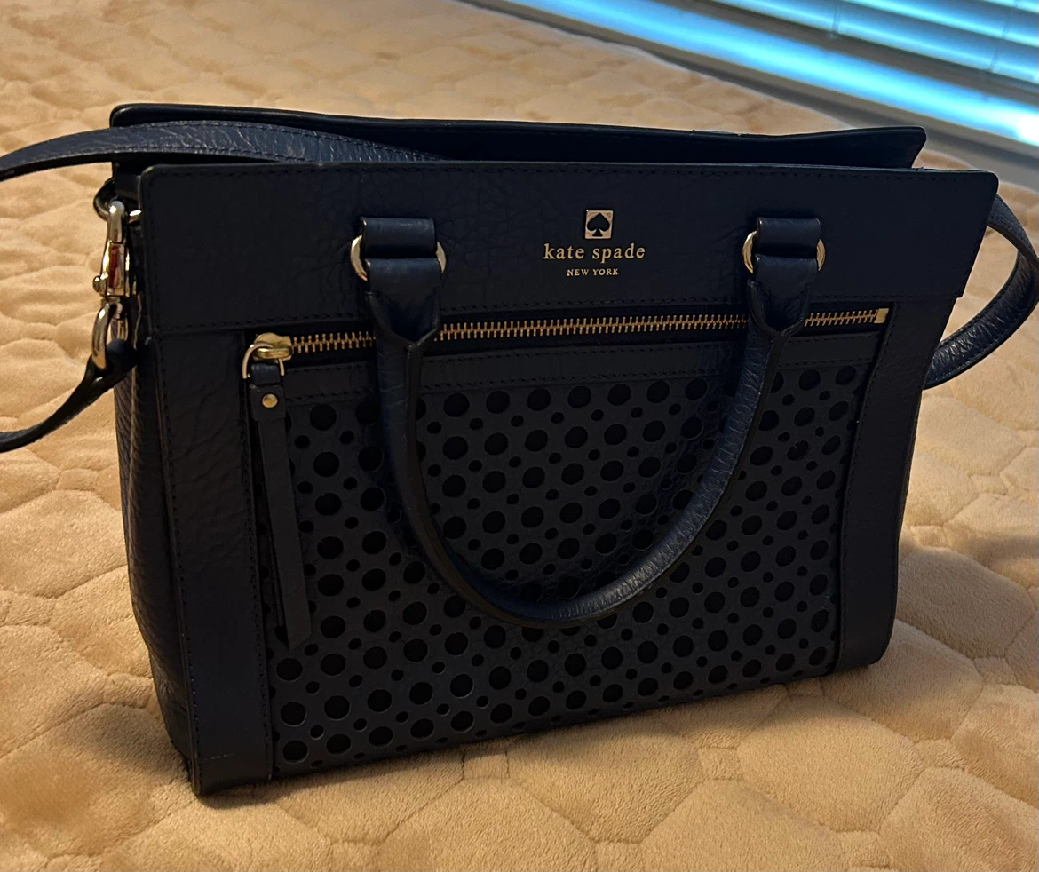 Kate Spade Navy Blue Perforated Leather Satchel Handbag