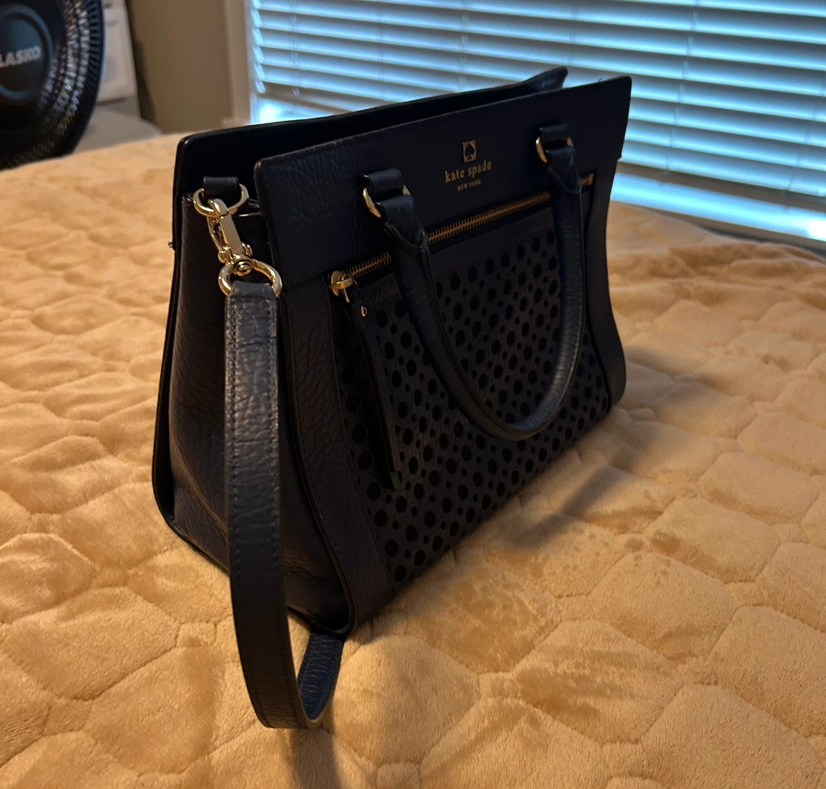 Kate Spade Navy Blue Perforated Leather Satchel Handbag - photo 3