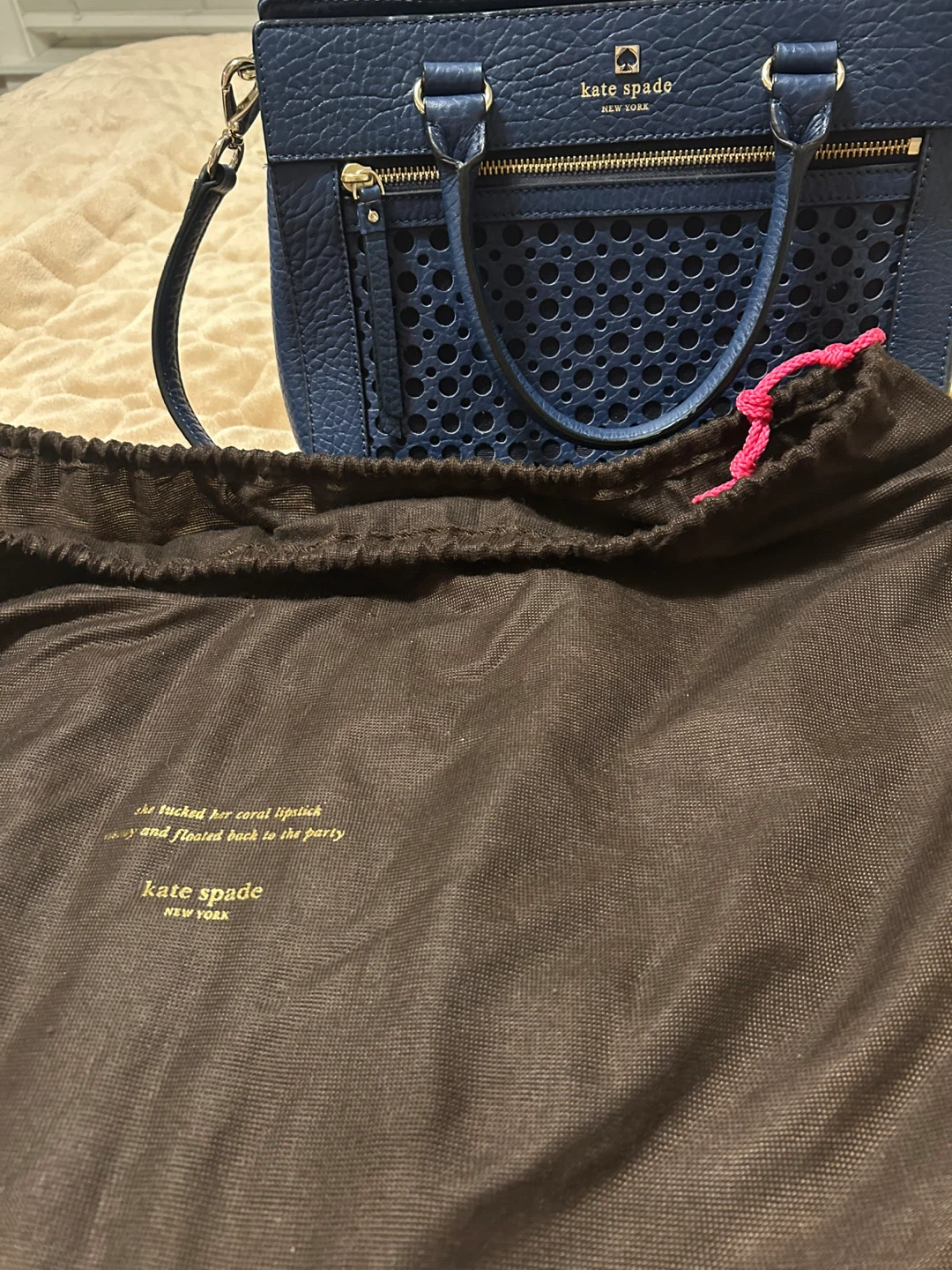 Kate Spade Navy Blue Perforated Leather Satchel Handbag - photo 5