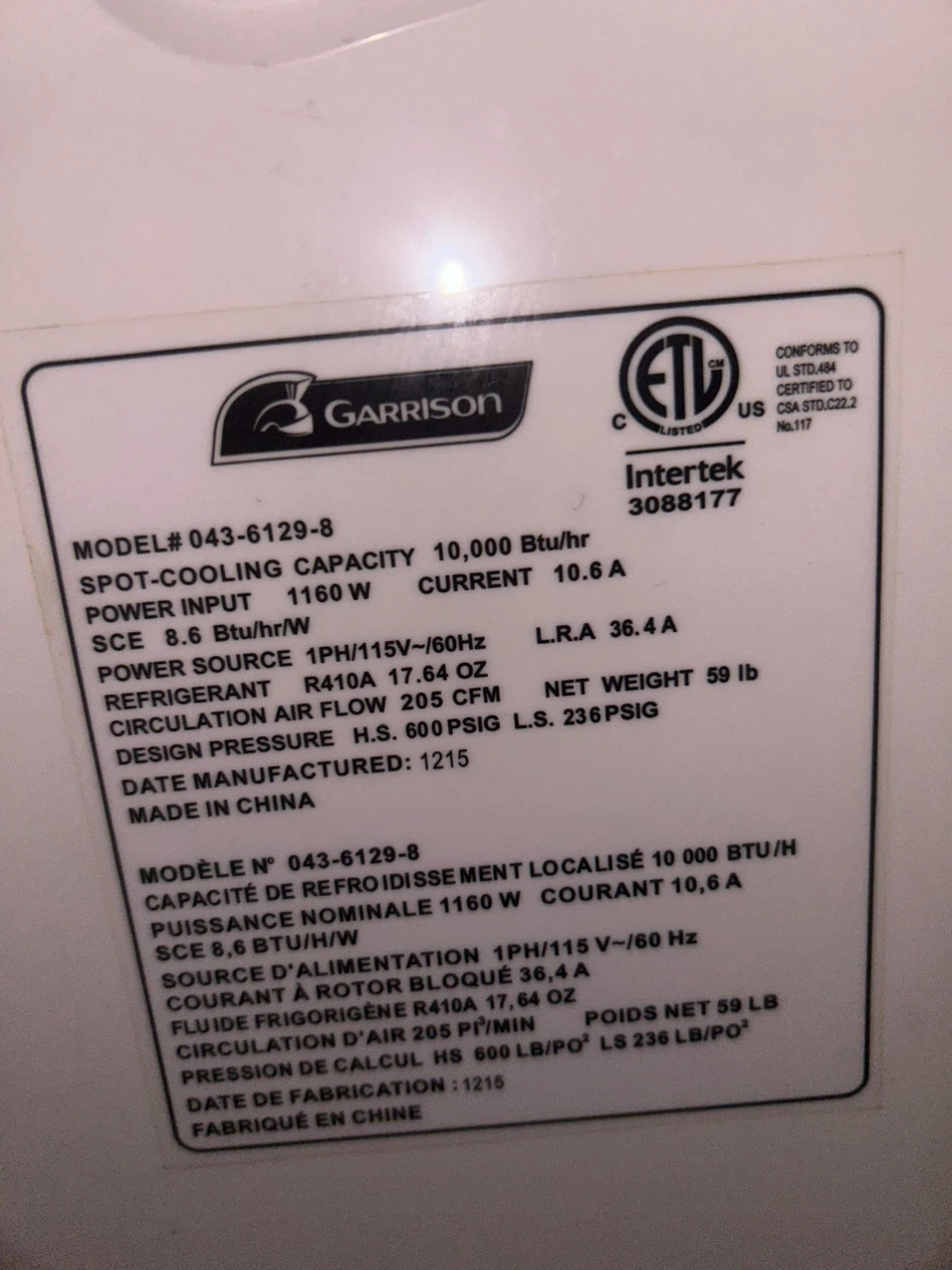 Garrison 10,000 BTU Portable Air Conditioner - photo 3
