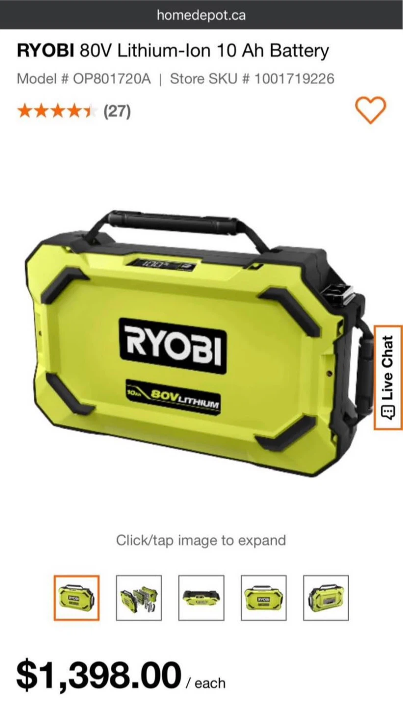 Ryobi 80V Lithium-ion 10 Ah Battery