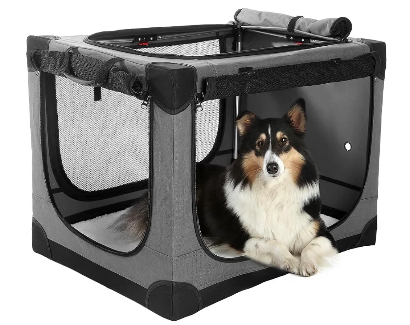 Portable XL soft dog crate & reversible pad mattress