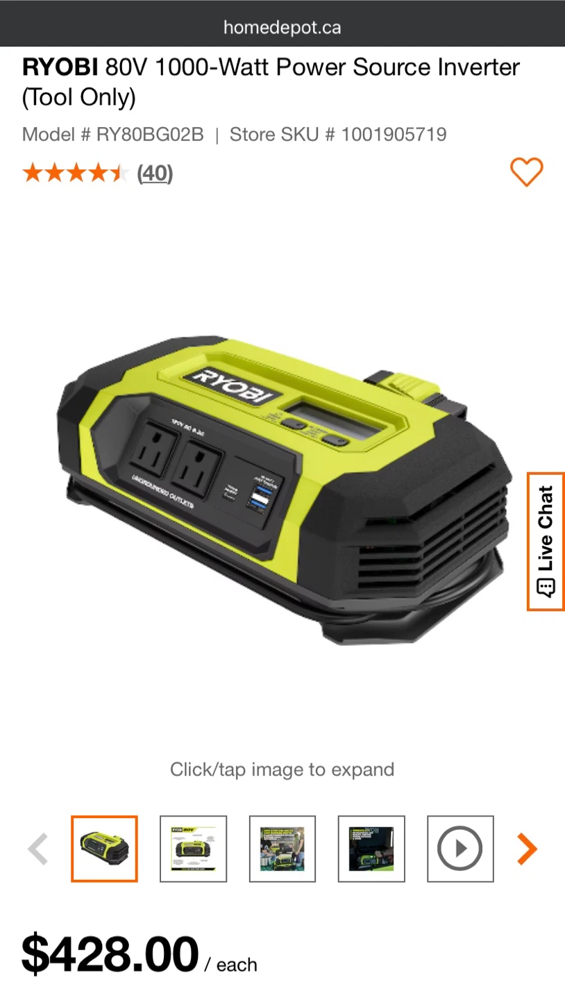 Ryobi 80V 1000-Watt Power Source Inverter (Tool Only)