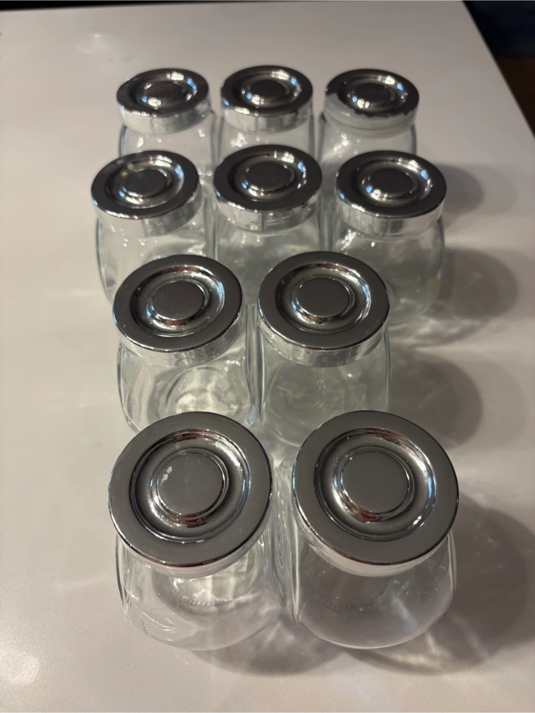 Set of 10 Spice Glass Jars with Silver Lids