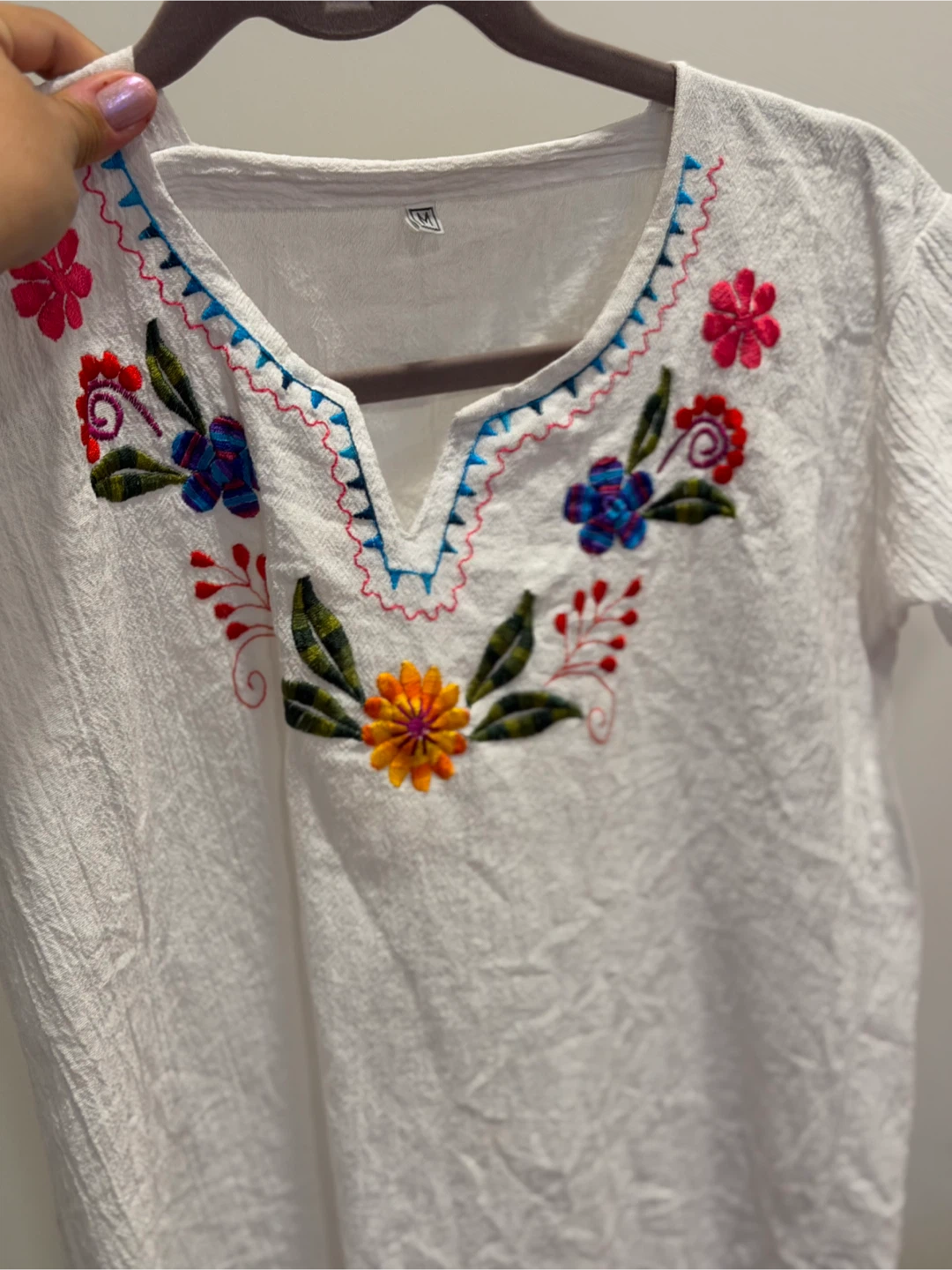 White Embroidered V-Neck Tunic Top - photo 3