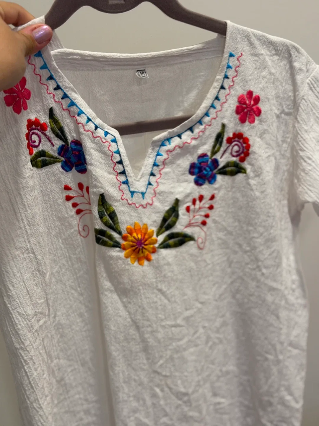 White Embroidered V-Neck Tunic Top - photo 3
