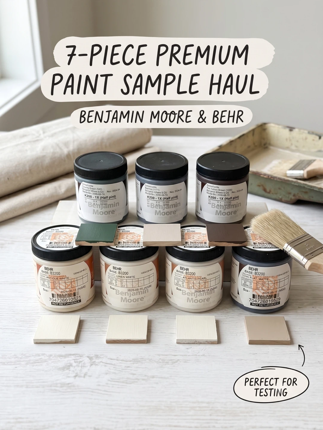 Premium Paint Sample Bundle - Benjamin Moore & Behr (7 Jars)