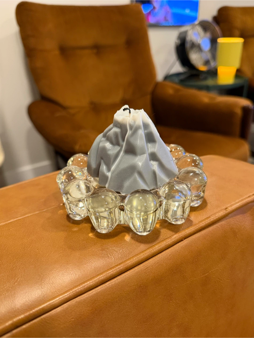 Glass Candle Holder with Mountain Candle