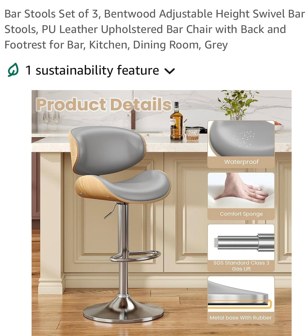 Set of 3 Grey Bentwood Swivel Bar Stools - photo 3