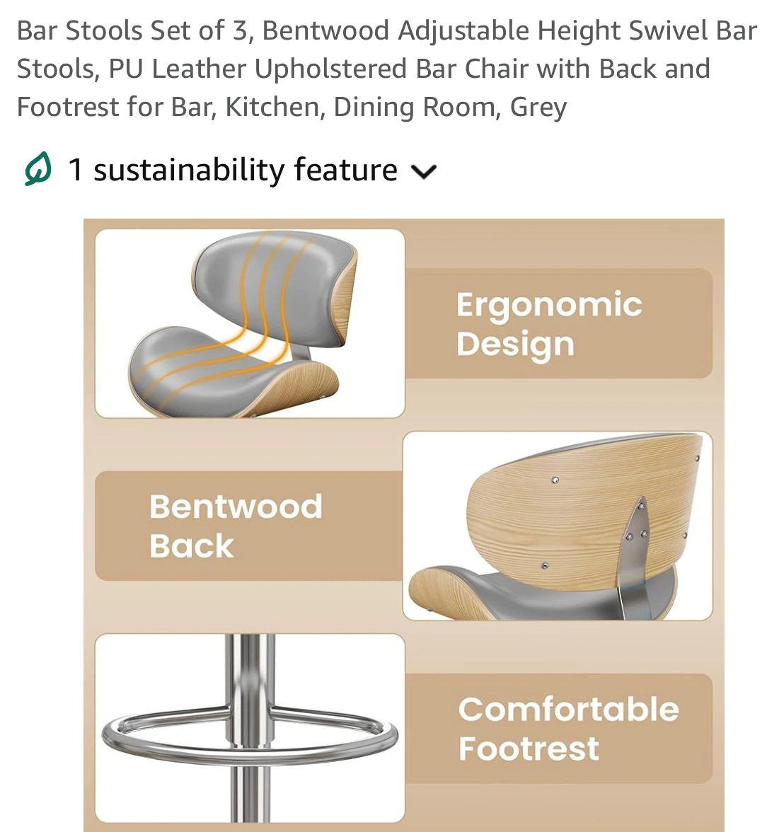 Set of 3 Grey Bentwood Swivel Bar Stools - photo 4