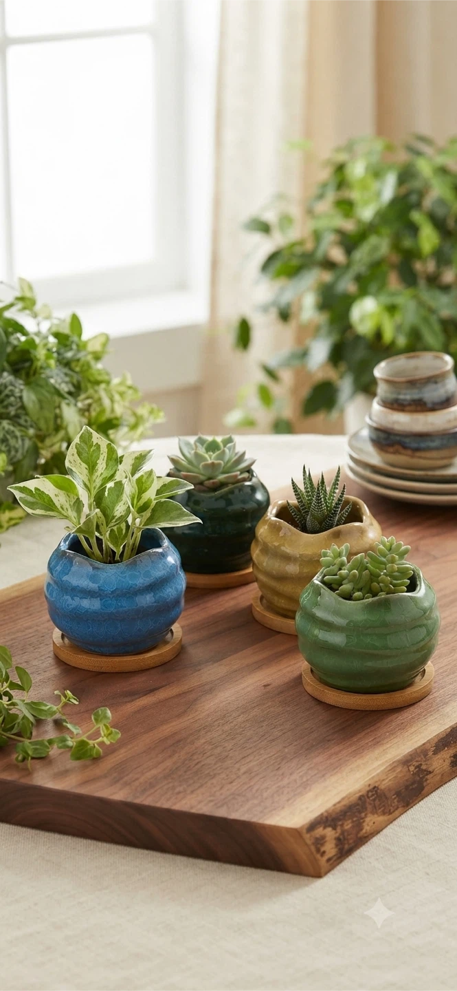 Set of 4 mini ceramic succulent pots