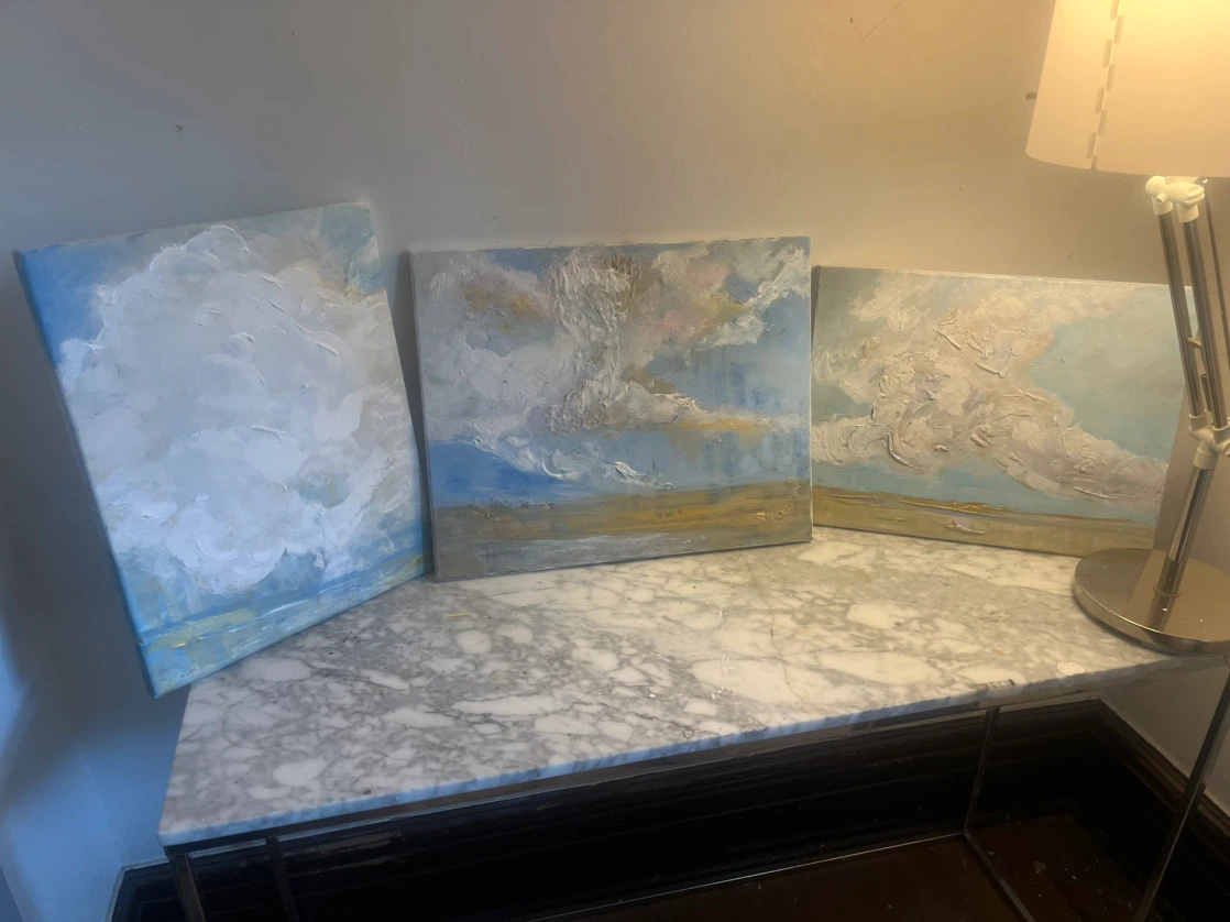 Textured Cloudscape Paintings - Set of 3