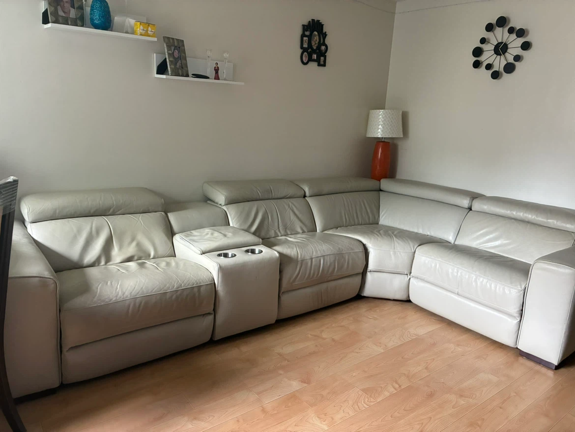 Light Gray Leather Sectional Sofa with Reclining Seats - photo 5