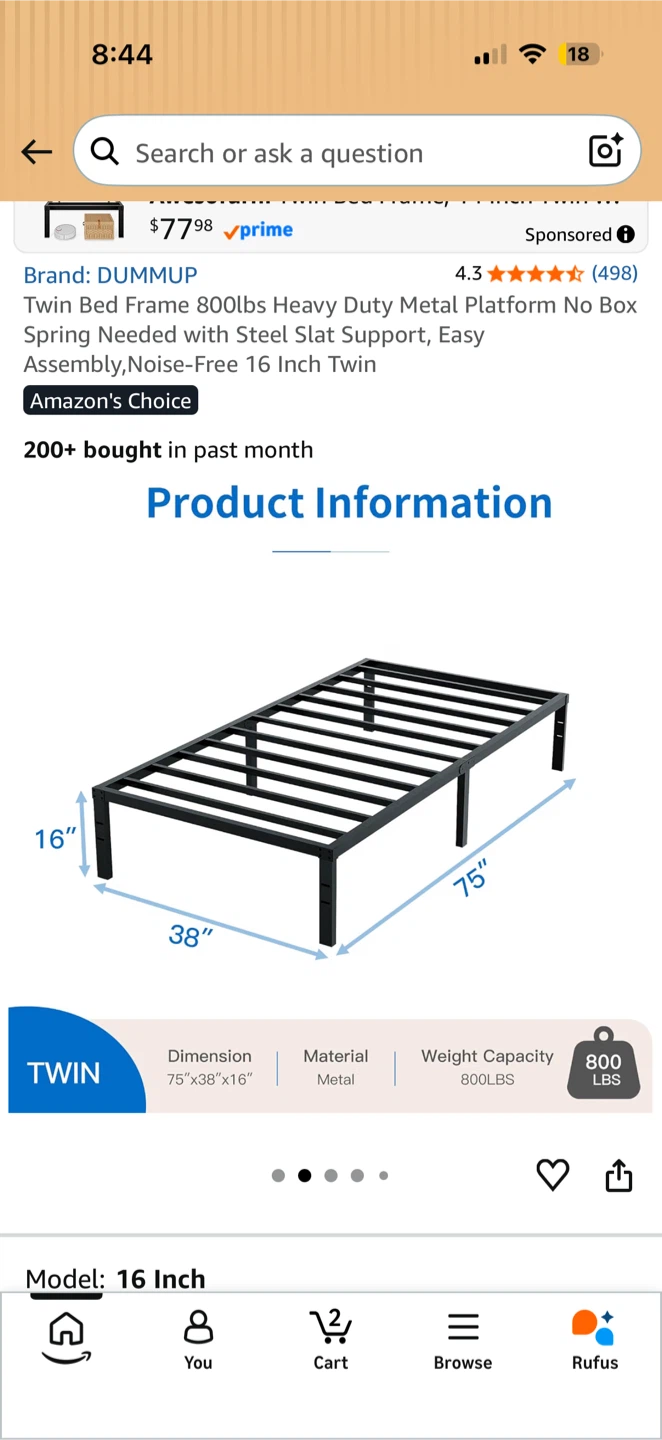 Twin Metal Bed Frame – Like New – $45