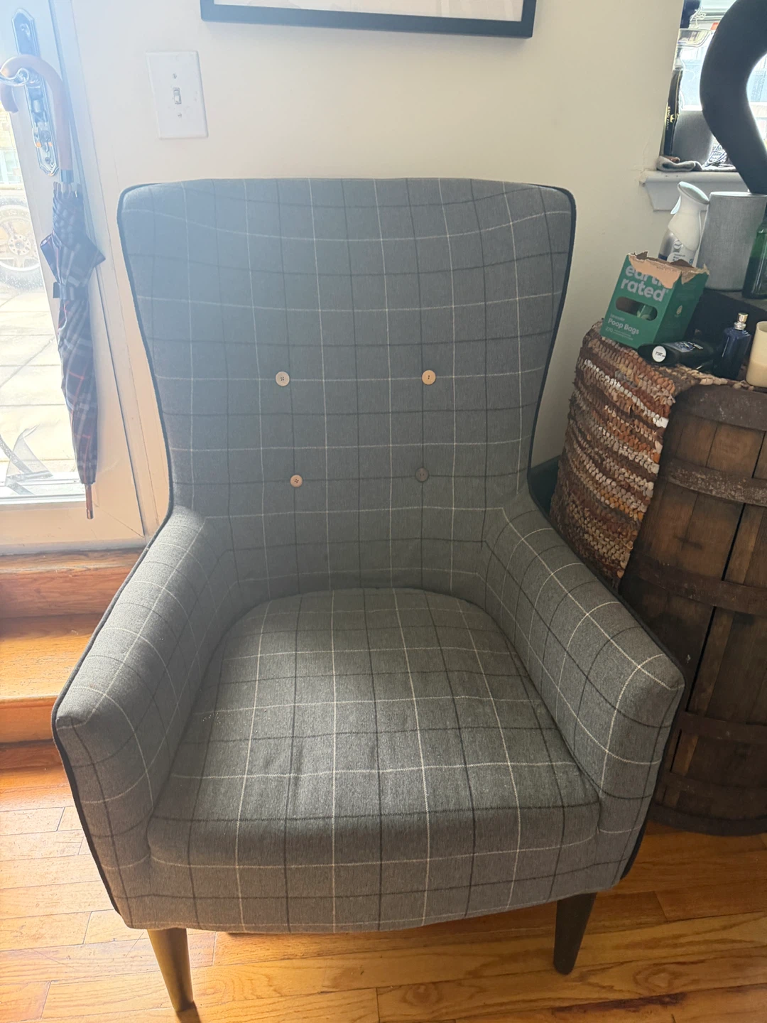 Gray Plaid Accent Chair