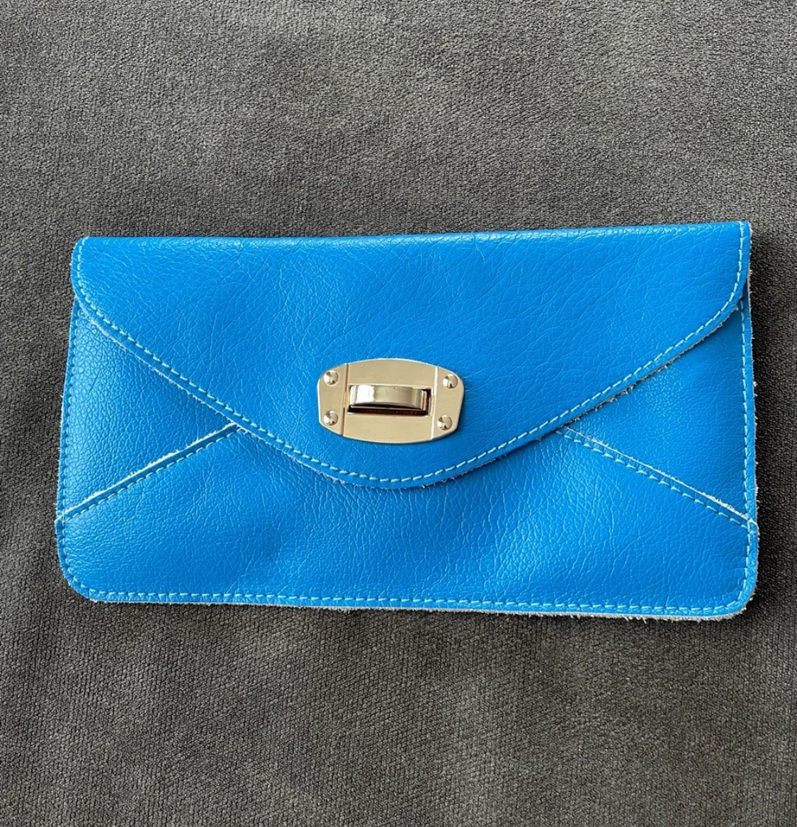 Blue Leather Envelope Clutch
